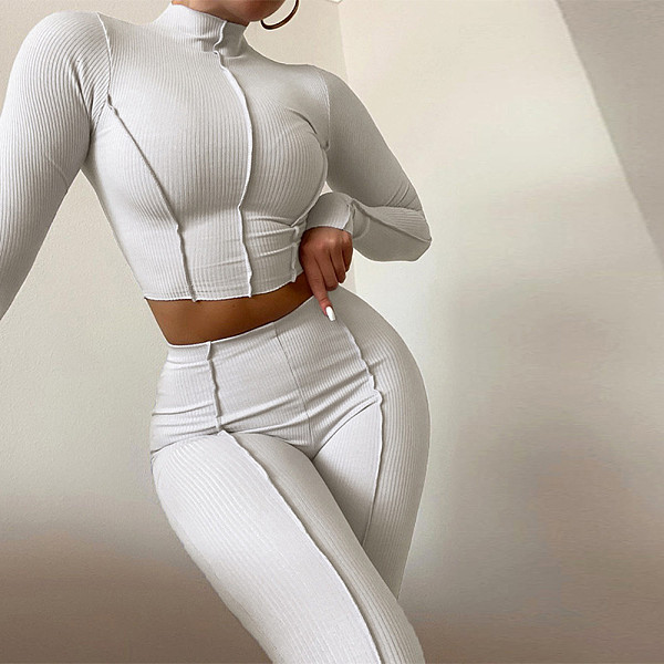 2026 Fashionable Reverse-Wear Design High-Waisted Slim Fit Solid Color Two-Piece Set RS-W0305