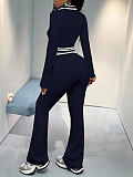 Casual Half-High Zipper Short Cropped Top and Sports Pants Two-Piece Set RS-8178
