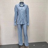 2026 New Fashionable Pleated Shirt Long-Sleeve Split Pajama Two-Piece Set RS-W0513