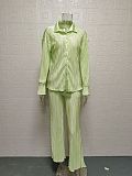 2026 New Fashionable Pleated Shirt Long-Sleeve Split Pajama Two-Piece Set RS-W0513