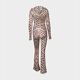 Sexy Leopard Print Hooded Long-Sleeved Cardigan Top and Pants Set XS-5230