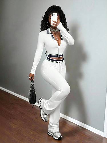 Casual Half-High Zipper Short Cropped Top and Sports Pants Two-Piece Set RS-8178