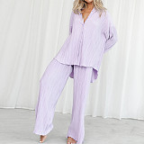 2026 New Fashionable Pleated Shirt Long-Sleeve Split Pajama Two-Piece Set RS-W0513