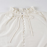 2026 Fashionable Deep V-Neck Tie-Waist Lace Ruffle Sleeve Pleated Dress MRA-41018