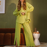 2026 New Fashionable Pleated Shirt Long-Sleeve Split Pajama Two-Piece Set RS-W0513