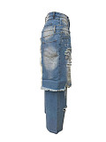 Fashion Distressed Patchwork Monkey Cut Decoration Loose Straight Leg Jeans RS-2525