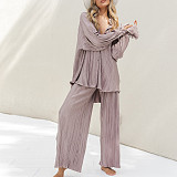 2026 New Fashionable Pleated Shirt Long-Sleeve Split Pajama Two-Piece Set RS-W0513