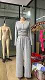 New Style Long-Sleeved Button-Up Solid Color Slim Fit Two-Piece Set RS-392