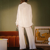2026 New Fashionable Pleated Shirt Long-Sleeve Split Pajama Two-Piece Set RS-W0513