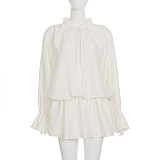 2026 Fashionable Deep V-Neck Tie-Waist Lace Ruffle Sleeve Pleated Dress MRA-41018
