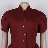 Fashionable Puff Sleeve Irregular Button Cardigan and Trousers Set NY-11215