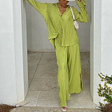 2026 New Fashionable Pleated Shirt Long-Sleeve Split Pajama Two-Piece Set RS-W0513
