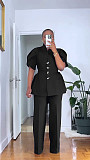Fashionable Puff Sleeve Irregular Button Cardigan and Trousers Set NY-11215