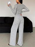 New Style Long-Sleeved Button-Up Solid Color Slim Fit Two-Piece Set RS-392
