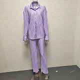 2026 New Fashionable Pleated Shirt Long-Sleeve Split Pajama Two-Piece Set RS-W0513
