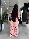 Fashion Solid Color Hollowed-out Lace Wide-leg Tie-up Two-Piece Set NY-3793