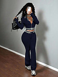 Casual Half-High Zipper Short Cropped Top and Sports Pants Two-Piece Set RS-8178