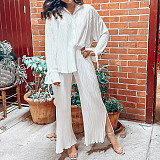 2026 New Fashionable Pleated Shirt Long-Sleeve Split Pajama Two-Piece Set RS-W0513