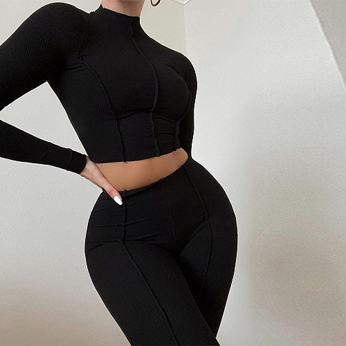 2026 Fashionable Reverse-Wear Design High-Waisted Slim Fit Solid Color Two-Piece Set RS-W0305