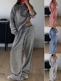 Casual Striped Long-Sleeve Top and High-Waisted Pants Set RS-0052