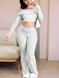 2026 Casual Solid Color Off-Shoulder Long-Sleeved Fitted Top and Pants Two-Piece Set RS-HL141