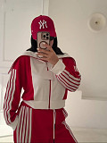 Casual Striped German Fleece Patchwork Long-Sleeved Zipper Pants Suit RS-4741