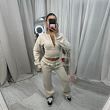 Fashionable Casual Solid Color Zipper Cardigan Elastic Pants Set RS-02302
