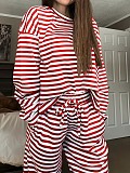 Casual Striped Long-Sleeve Top and High-Waisted Pants Set RS-0052