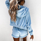2026 Casual Solid Color Zipper Hooded Sweatshirt and Shorts Two-Piece Set RS-0187