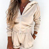 2026 Casual Solid Color Zipper Hooded Sweatshirt and Shorts Two-Piece Set RS-0187