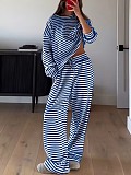 Casual Striped Long-Sleeve Top and High-Waisted Pants Set RS-0052