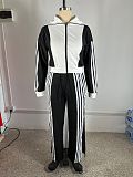 Casual Striped German Fleece Patchwork Long-Sleeved Zipper Pants Suit RS-4741