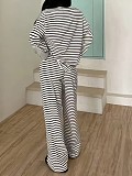 Casual Striped Long-Sleeve Top and High-Waisted Pants Set RS-0052