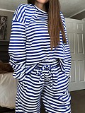 Casual Striped Long-Sleeve Top and High-Waisted Pants Set RS-0052