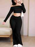 2026 Casual Solid Color Off-Shoulder Long-Sleeved Fitted Top and Pants Two-Piece Set RS-HL141