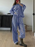 Casual Striped Long-Sleeve Top and High-Waisted Pants Set RS-0052