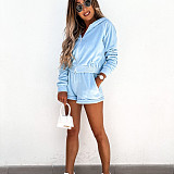 2026 Casual Solid Color Zipper Hooded Sweatshirt and Shorts Two-Piece Set RS-0187