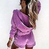 2026 Casual Solid Color Zipper Hooded Sweatshirt and Shorts Two-Piece Set RS-0187