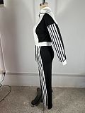 Casual Striped German Fleece Patchwork Long-Sleeved Zipper Pants Suit RS-4741