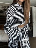 Casual Striped Long-Sleeve Top and High-Waisted Pants Set RS-0052