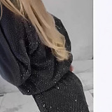 Starry Sky Long-Sleeved Crew Neck Loose-Fitting Top With Drawstring Wide Legs Two-Piece Set
