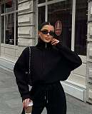Fashionable Loose-fitting Casual Half-open Pullover Sweatshirt and Pants Two-Piece Set RS-56302