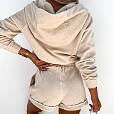 2026 Casual Solid Color Zipper Hooded Sweatshirt and Shorts Two-Piece Set RS-0187