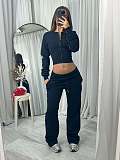 Fashionable Casual Solid Color Zipper Cardigan Elastic Pants Set RS-02302
