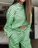 Casual Striped Long-Sleeve Top and High-Waisted Pants Set RS-0052
