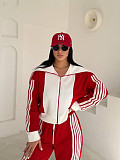 Casual Striped German Fleece Patchwork Long-Sleeved Zipper Pants Suit RS-4741