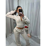 Fashionable Casual Solid Color Zipper Cardigan Elastic Pants Set RS-02302