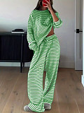 Casual Striped Long-Sleeve Top and High-Waisted Pants Set RS-0052