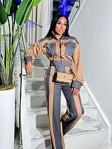Casual Hoodie + Denim Patchwork Long-Sleeved Pants Set RS-4742