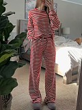 Casual Striped Long-Sleeve Top and High-Waisted Pants Set RS-0052